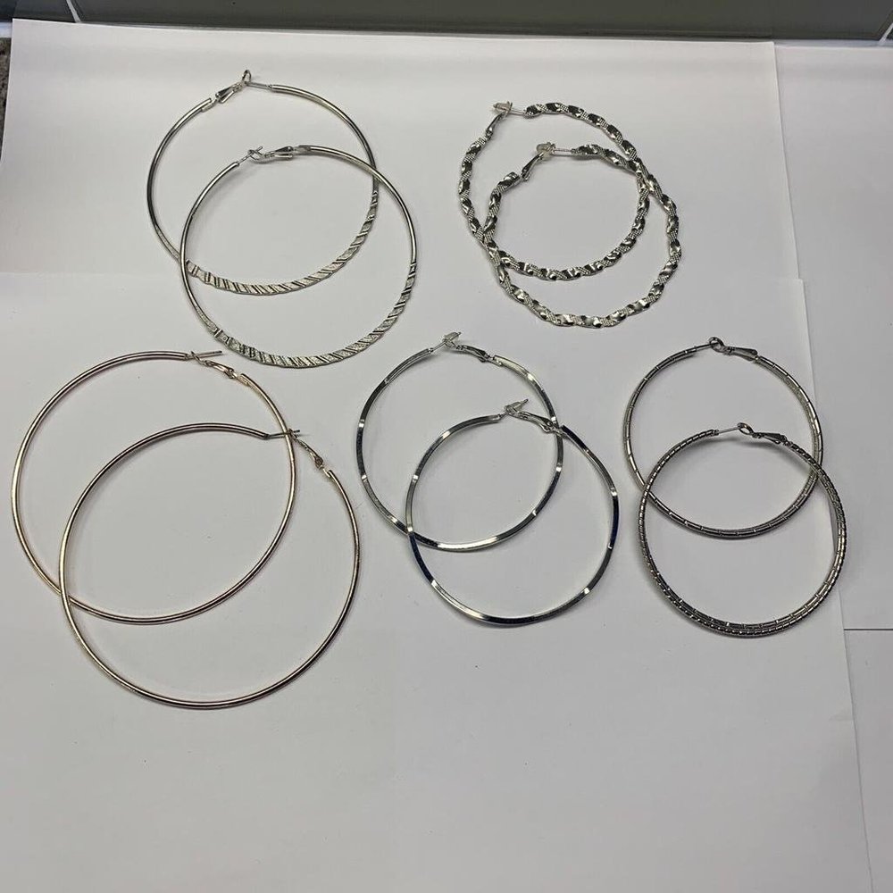 Lot Of 5 Large Statement Costume Earrings Pierced Hoop